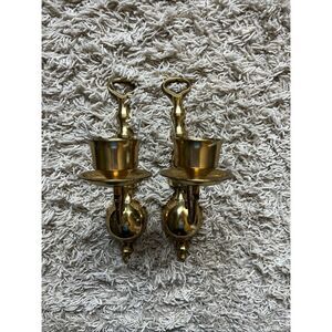 Vintage Pair Large Brass Wall Mounted Candle Holders Sconces 11.5” set of 2